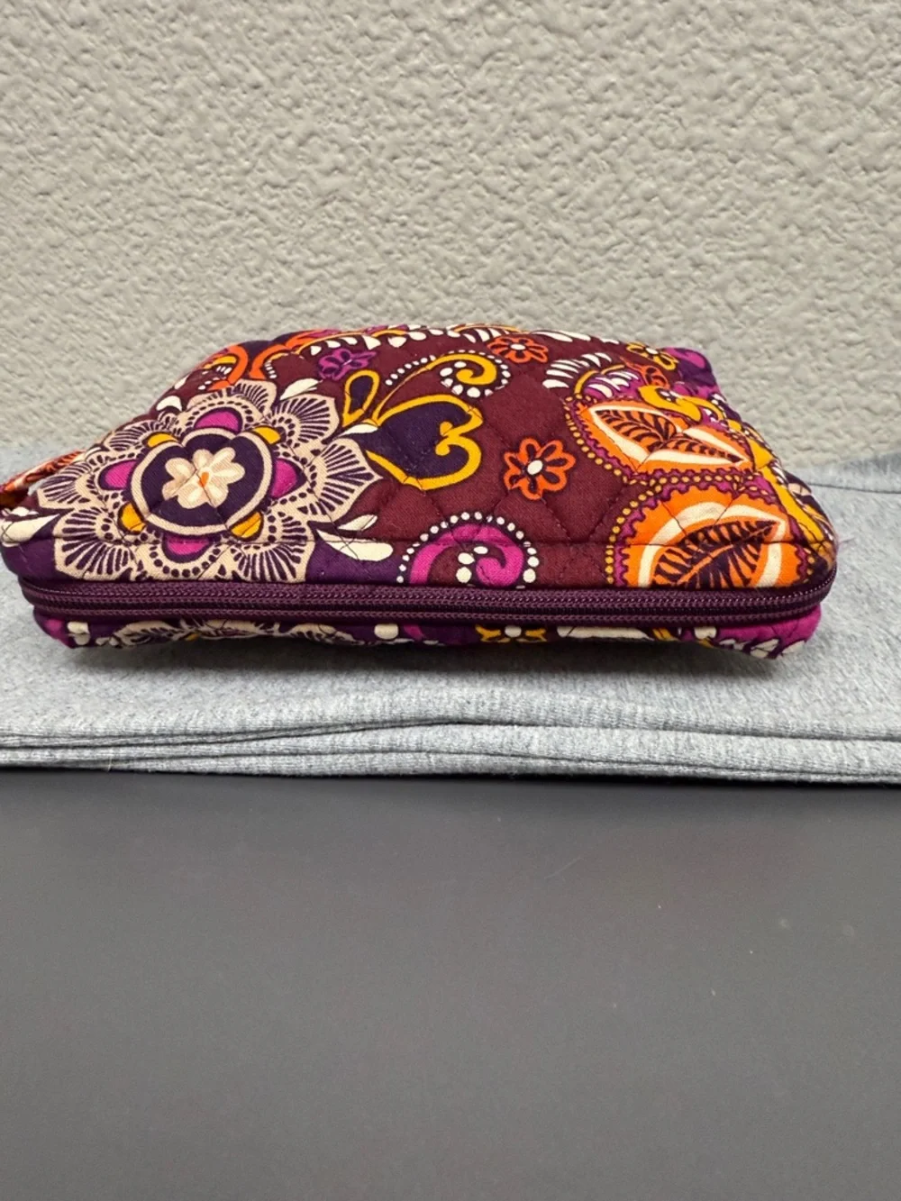 Quilted Floral Paisley Cosmetic Bag - Purple & Orange